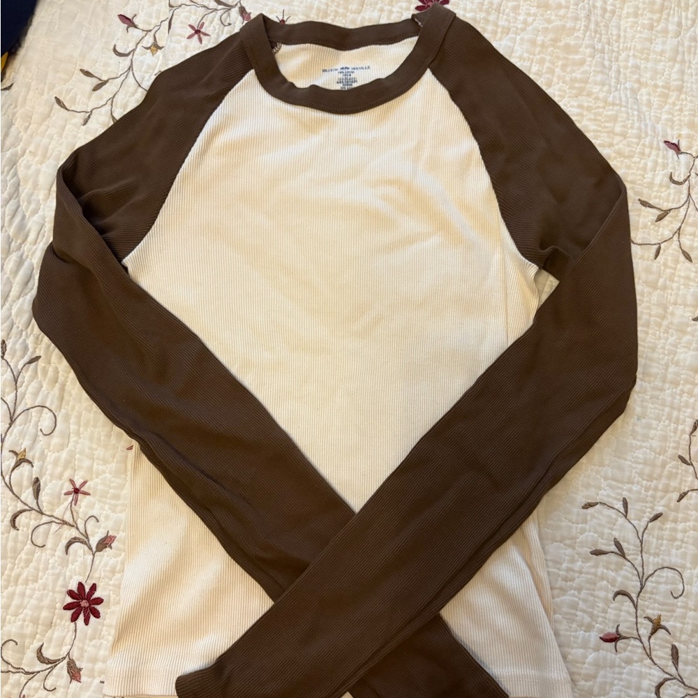 Brandy Melville Brown and Cream Long Sleeve Shirt